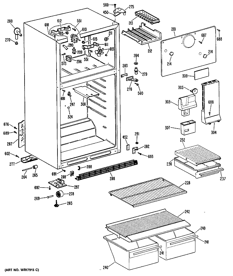 Section Diagram and Parts List for CTEY14EPERWH  Hotpoint Refrigerator