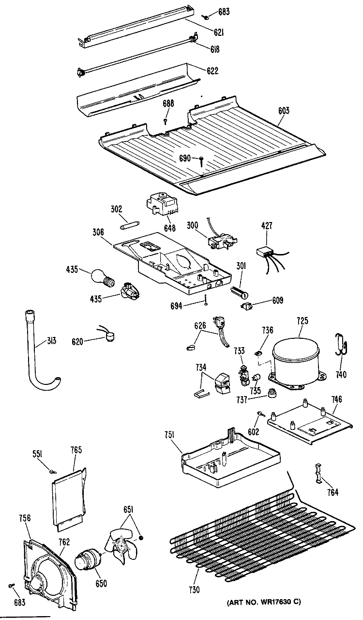 Section Diagram and Parts List for CTEY14EPERWH  Hotpoint Refrigerator