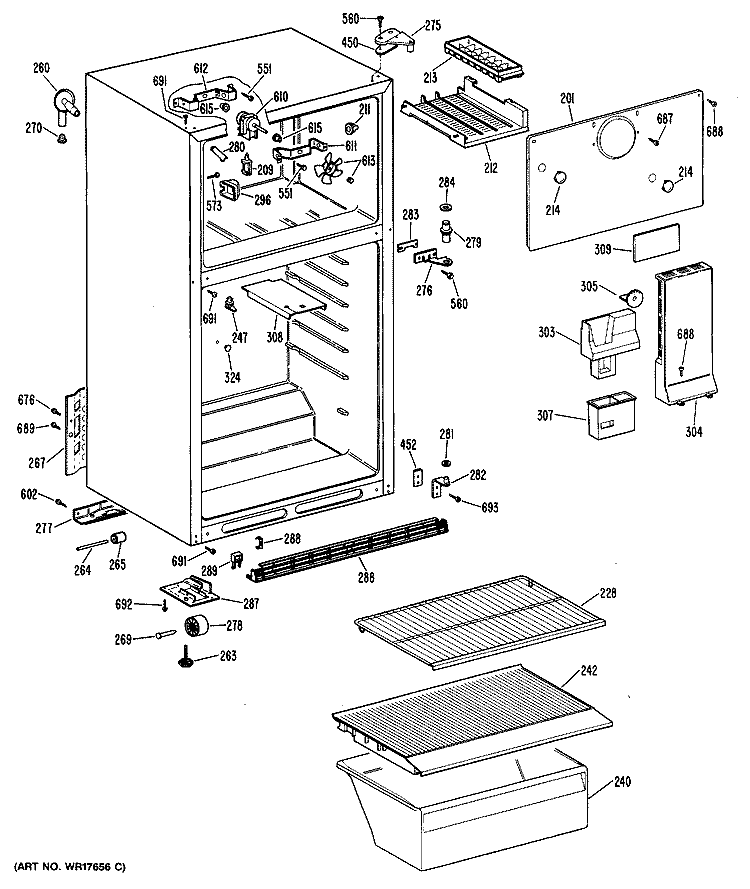 Section Diagram and Parts List for CTEY16CPERWH  Hotpoint Refrigerator