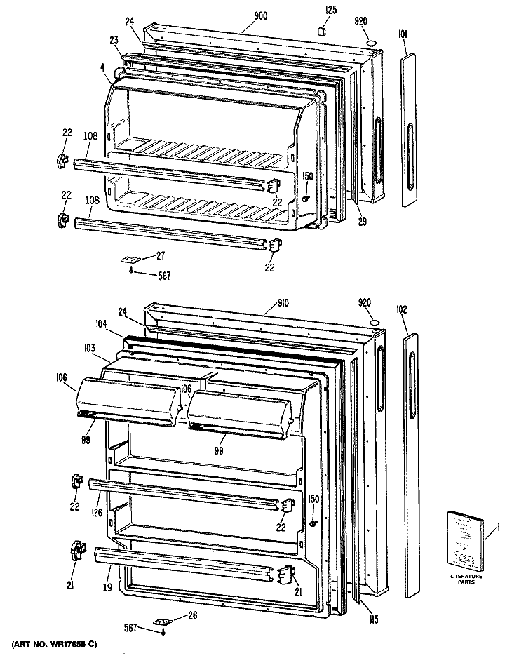 Section Diagram and Parts List for CTEY16CPHRWH  Hotpoint Refrigerator