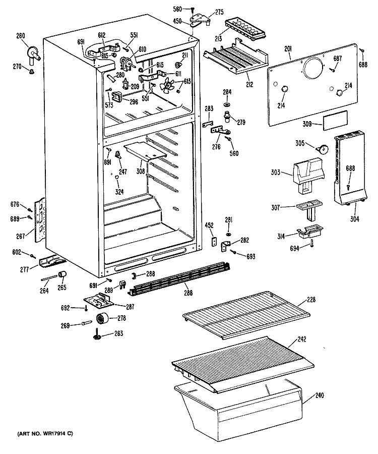 Section Diagram and Parts List for CTEY16CPHRWH  Hotpoint Refrigerator