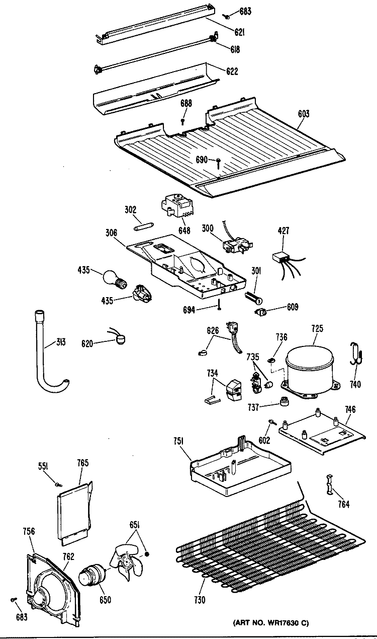Section Diagram and Parts List for CTHY16EPERWH  Hotpoint Refrigerator
