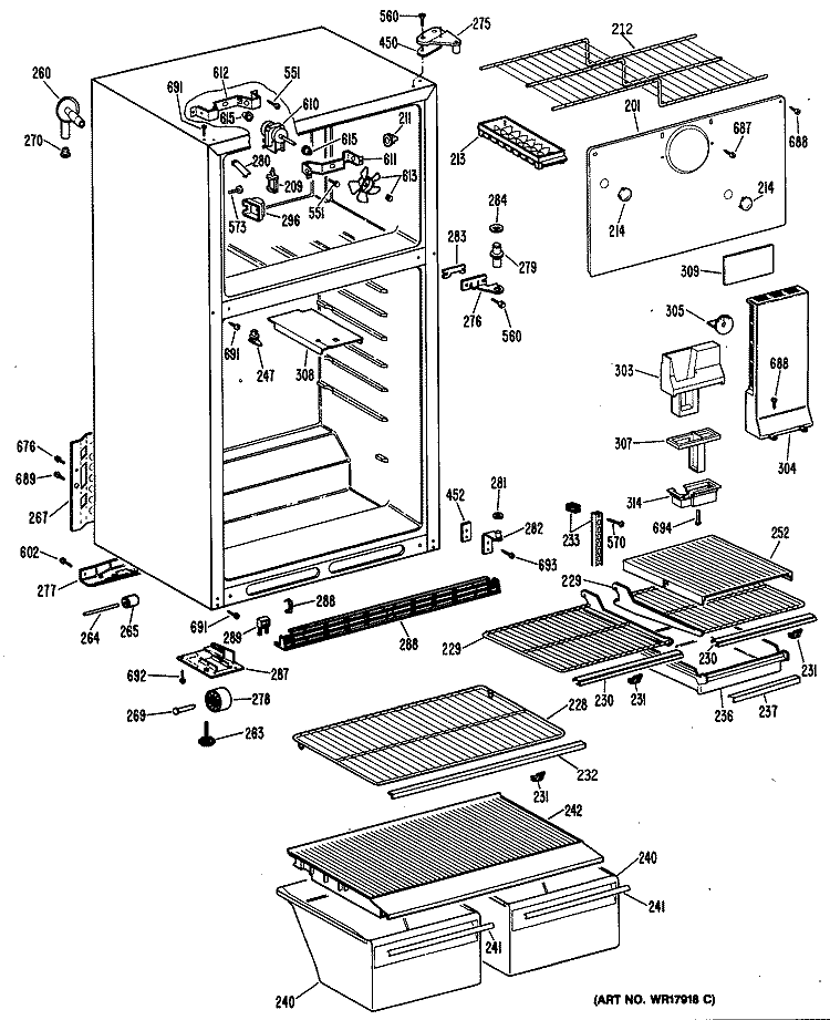 Section Diagram and Parts List for CTHY16EPHRWH  Hotpoint Refrigerator