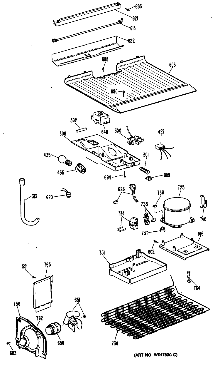 Section Diagram and Parts List for CTHY16EPHRWH  Hotpoint Refrigerator