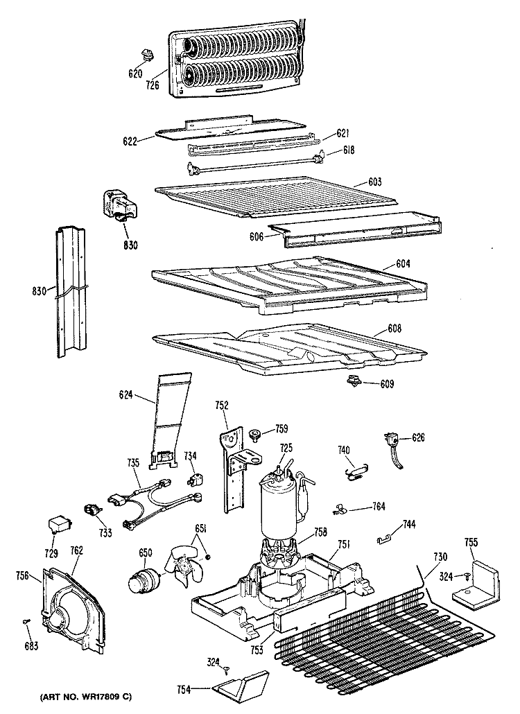 Section Diagram and Parts List for CTX18GPJRAD  Hotpoint Refrigerator