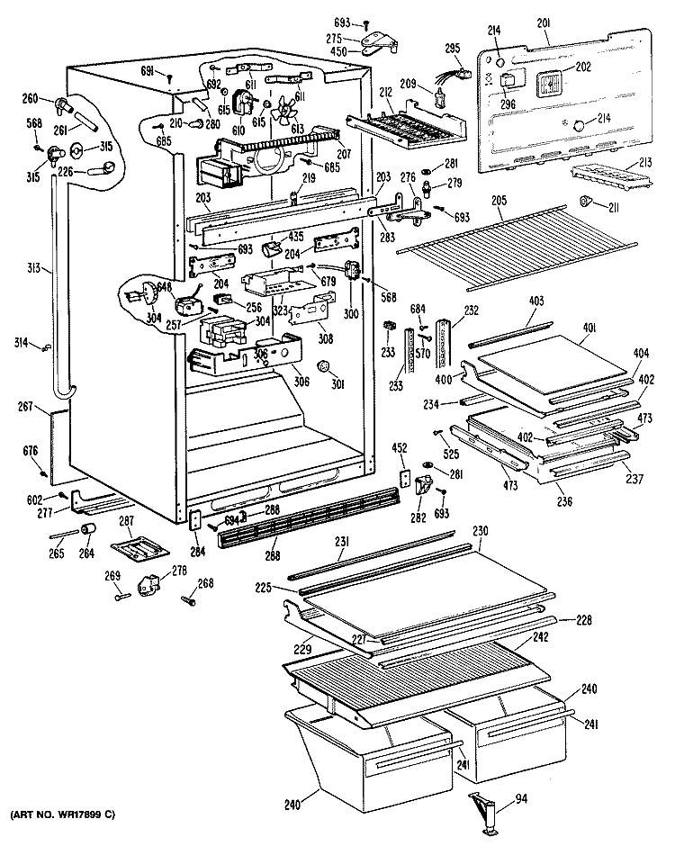 Section Diagram and Parts List for CTX19GPKRWH  Hotpoint Refrigerator