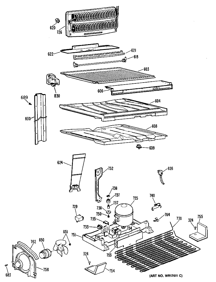 Section Diagram and Parts List for CTX19GPKRWH  Hotpoint Refrigerator