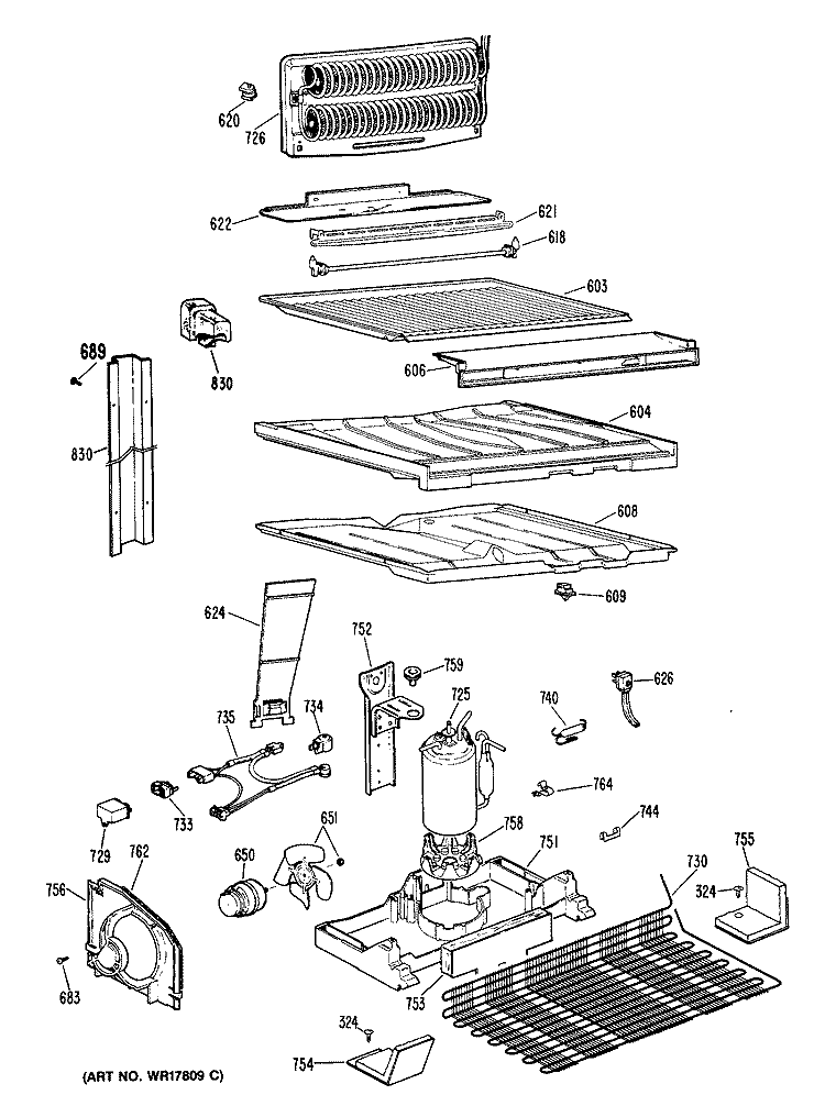 Section Diagram and Parts List for CTX19GPJRAD  Hotpoint Refrigerator