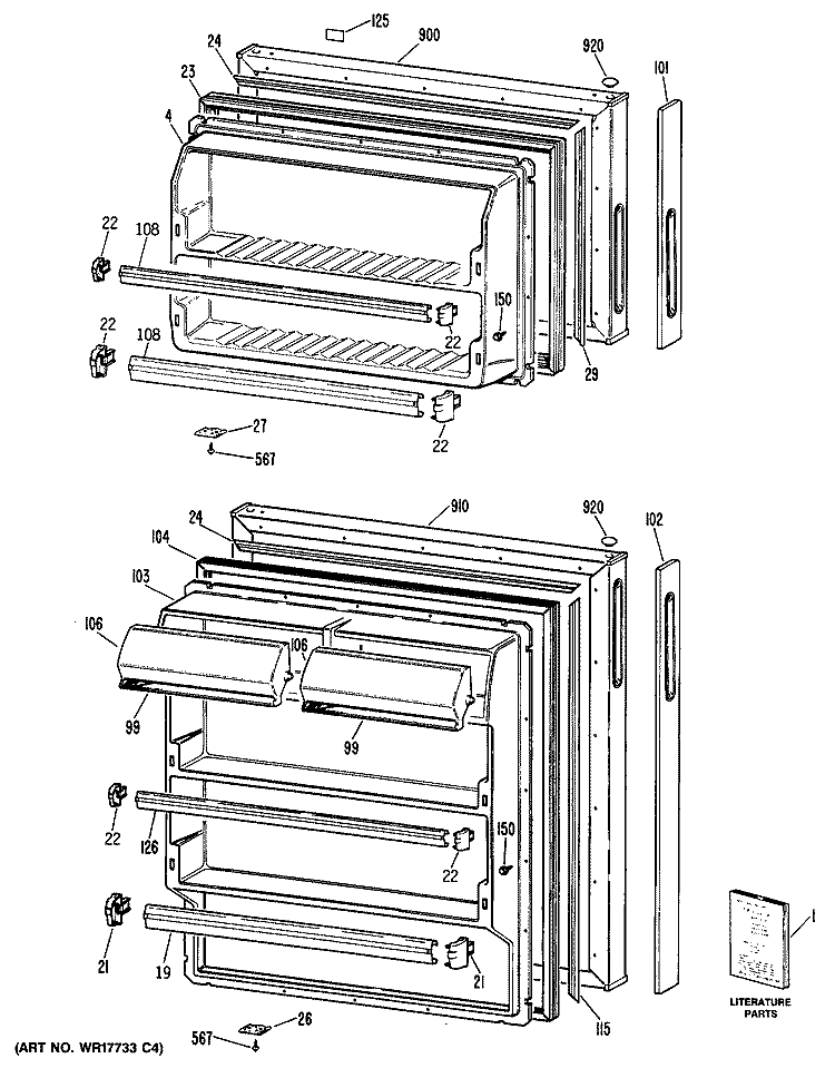 Section Diagram and Parts List for CTXY14CPGRWH  Hotpoint Refrigerator