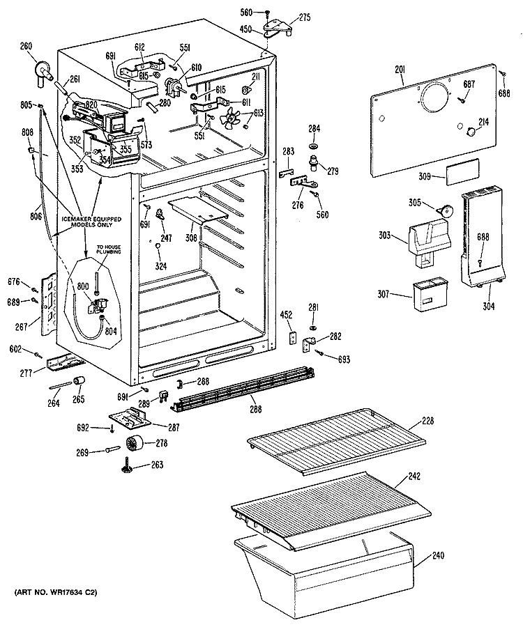 Section Diagram and Parts List for CTX16APDRWH  Hotpoint Refrigerator