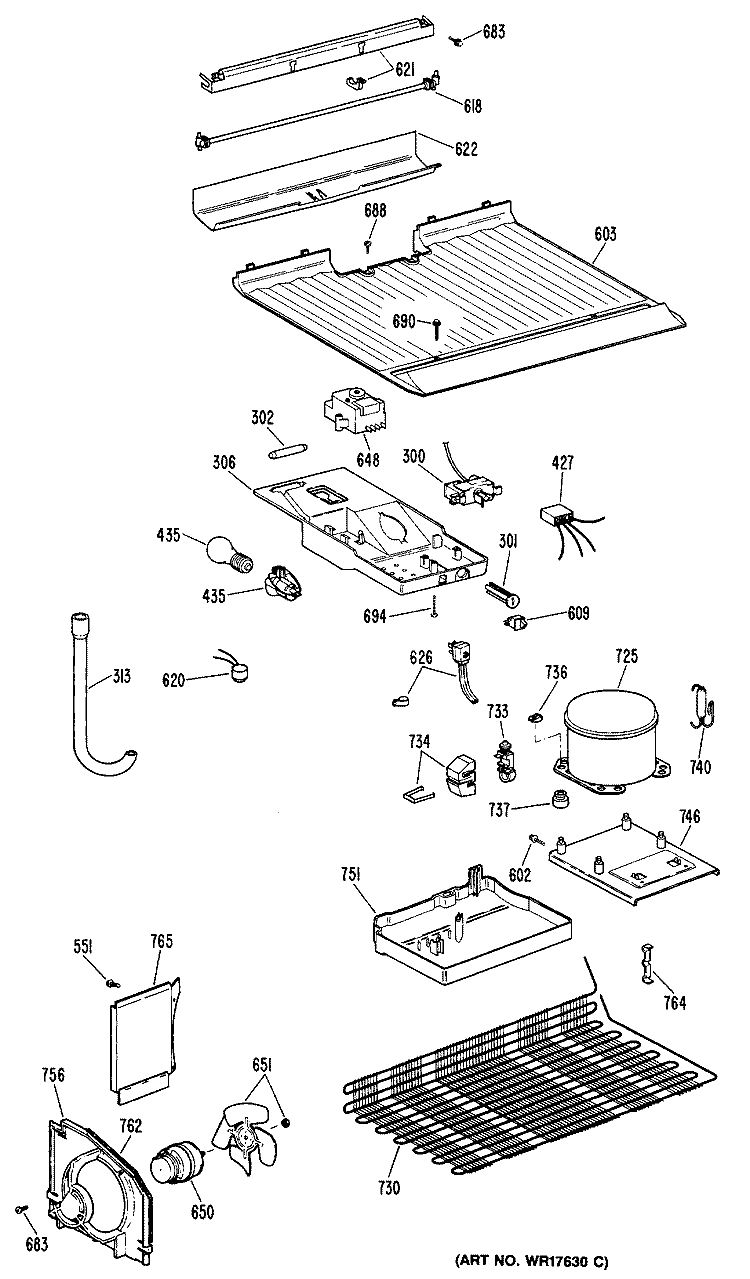 Section Diagram and Parts List for CTX16APELWH  Hotpoint Refrigerator