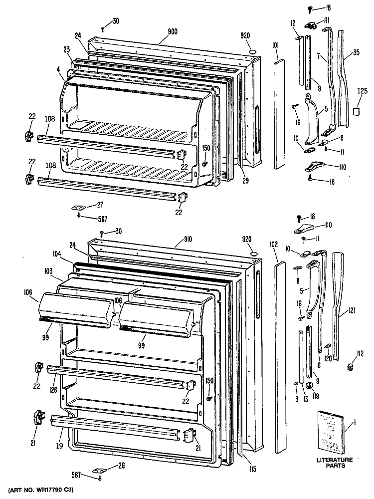 Section Diagram and Parts List for CTX16CPJLAD  Hotpoint Refrigerator