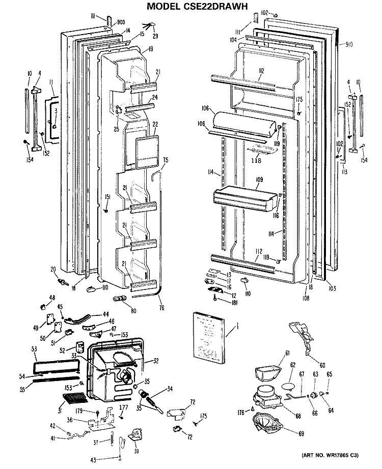 Section Diagram and Parts List for CSE22DRAWH  Hotpoint Refrigerator