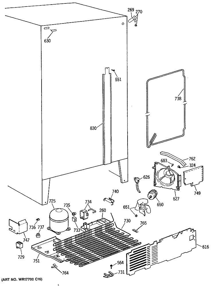 Section Diagram and Parts List for CSX20GASMWH  Hotpoint Refrigerator