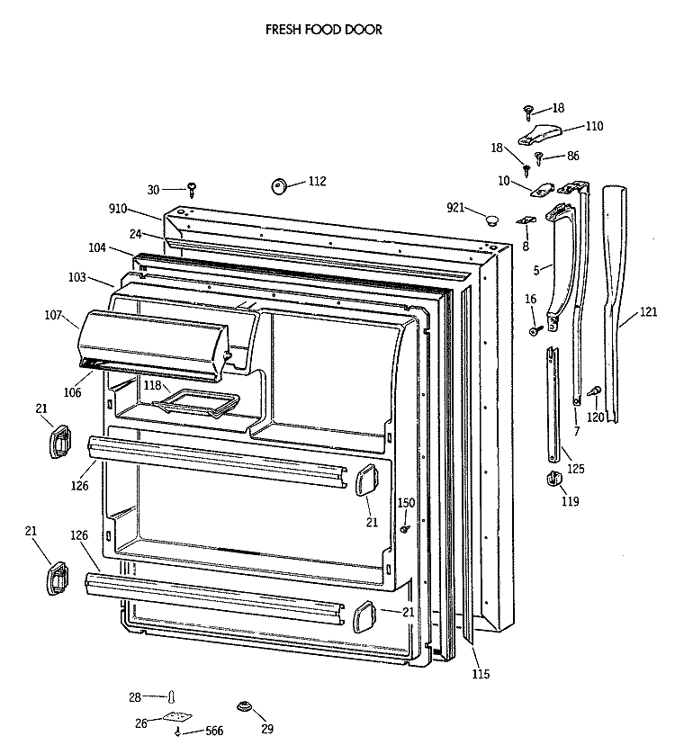 FRESH FOOD DOOR Diagram and Parts List for CTX18BASJRWH  Hotpoint Refrigerator