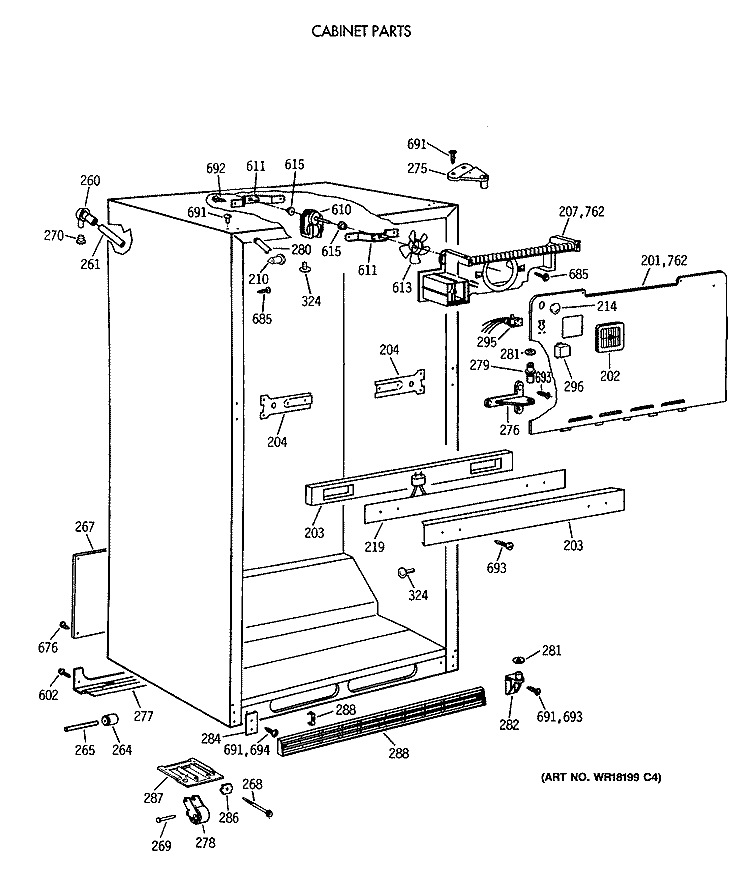 CABINET PARTS Diagram and Parts List for CTX18BASJRWH  Hotpoint Refrigerator