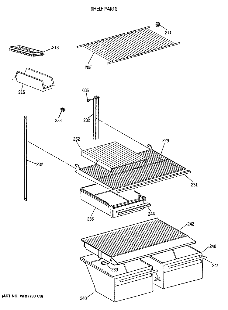 SHELF PARTS Diagram and Parts List for CTX18BASJRWH  Hotpoint Refrigerator