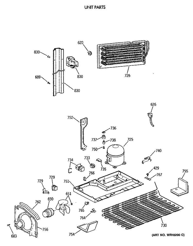 UNIT PARTS Diagram and Parts List for CTX18BASJRWH  Hotpoint Refrigerator