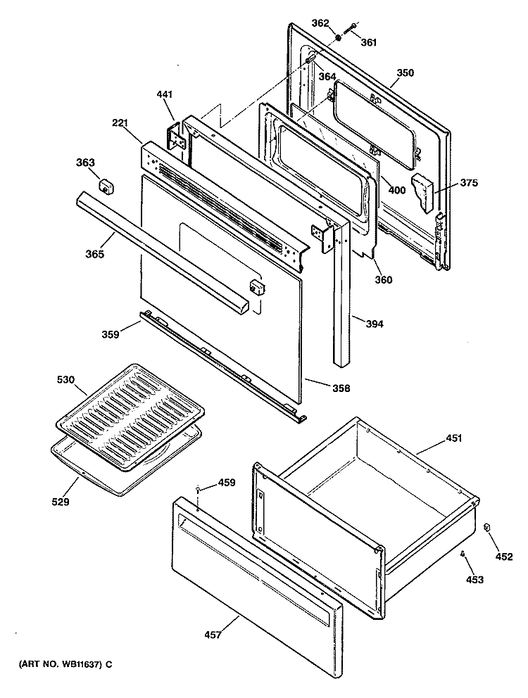 Section Diagram and Parts List for RB534GT1  Hotpoint Range