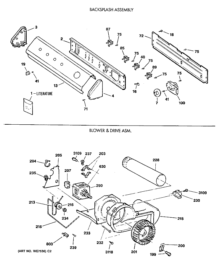 BACKSPLASH ASSEMBLY Diagram and Parts List for DLL3980SAM  Hotpoint Dryer