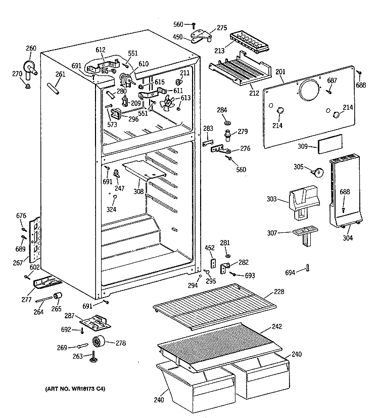 Section Diagram and Parts List for CTH14CYTJRWH  Hotpoint Refrigerator