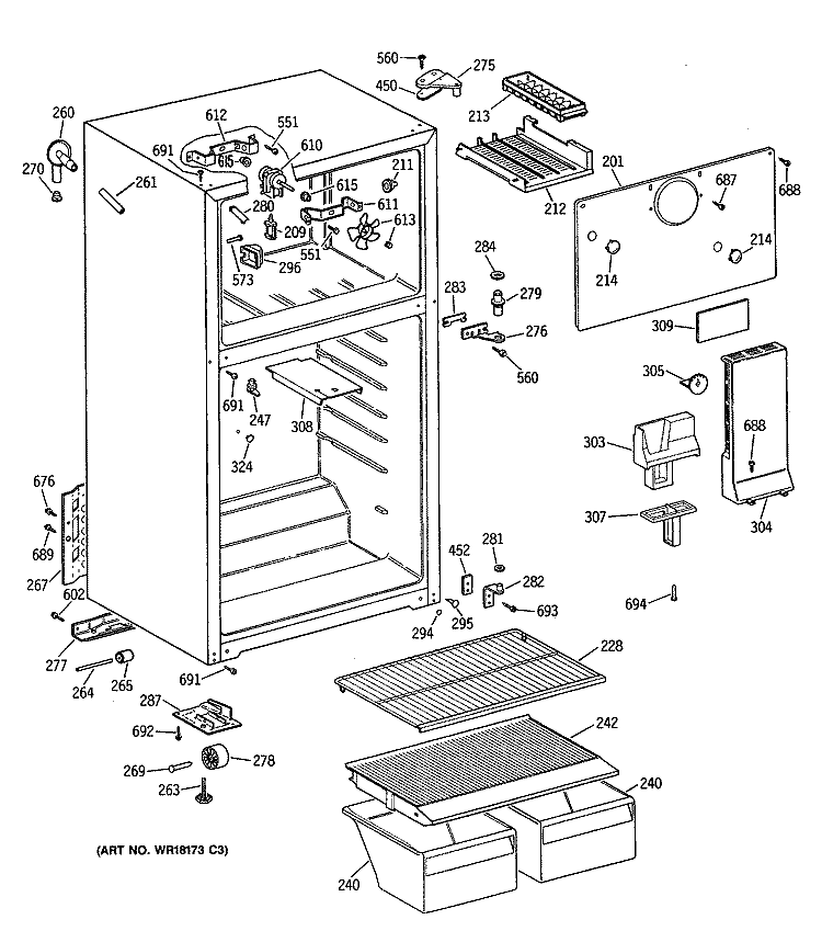 Section Diagram and Parts List for CTH16CYTJRWH  Hotpoint Refrigerator