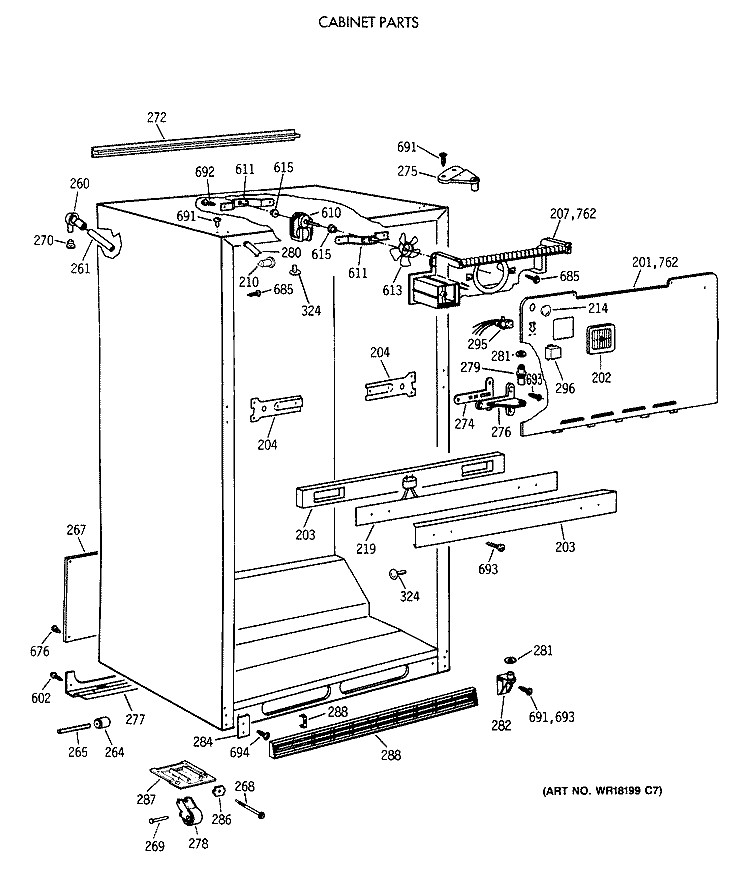 CABINET PARTS Diagram and Parts List for CTG18EAXDRWH  Hotpoint Refrigerator