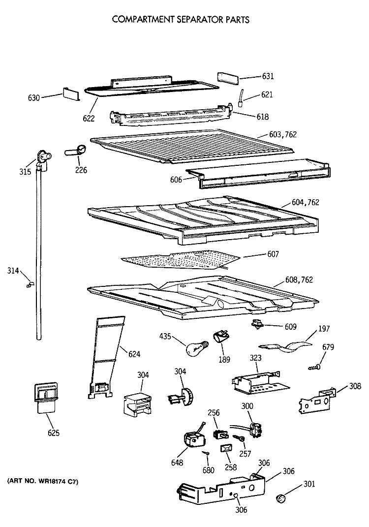 COMPARTMENT SEPARATOR PARTS Diagram and Parts List for CTG18EAXDRWH  Hotpoint Refrigerator