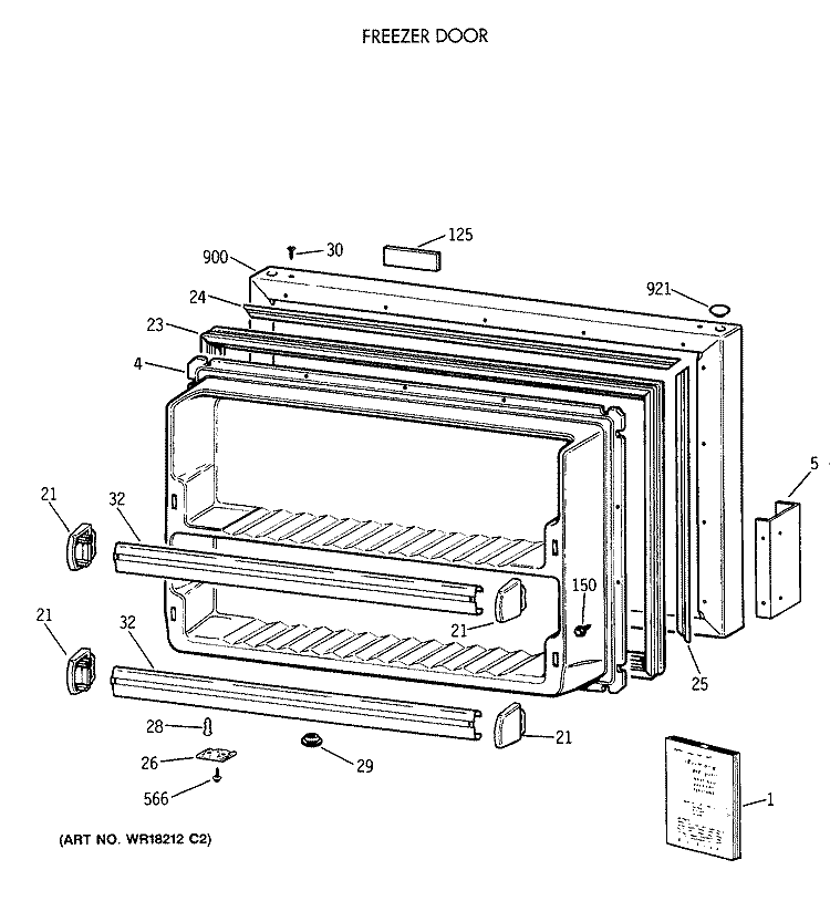 FREEZER DOOR Diagram and Parts List for CTX18LAXCRWH  Hotpoint Refrigerator