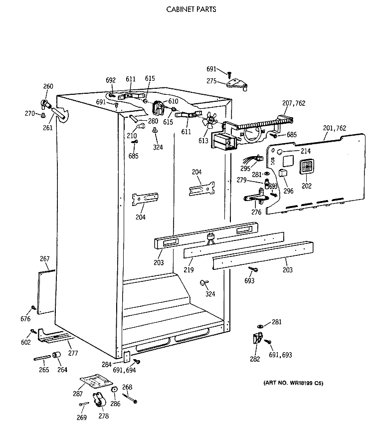 CABINET PARTS Diagram and Parts List for CTX18LAXCRWH  Hotpoint Refrigerator