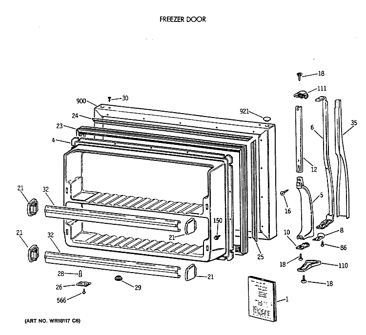 FREEZER DOOR Diagram and Parts List for CTX18BASCRWH  Hotpoint Refrigerator