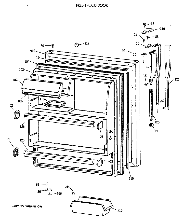FRESH FOOD DOOR Diagram and Parts List for CTX18BASCRWH  Hotpoint Refrigerator