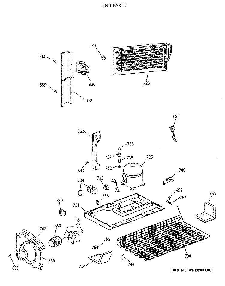 UNIT PARTS Diagram and Parts List for CTX18BASCRWH  Hotpoint Refrigerator