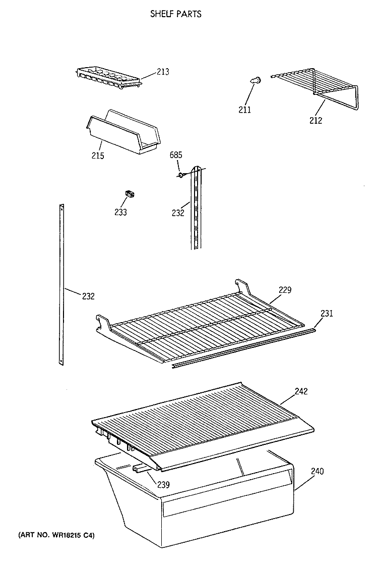 SHELF PARTS Diagram and Parts List for CTX18CASCRWH  Hotpoint Refrigerator