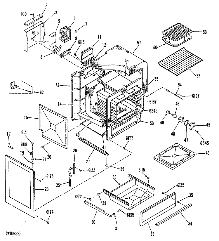 Section Diagram and Parts List for L2B335GEL0  General Electric Range