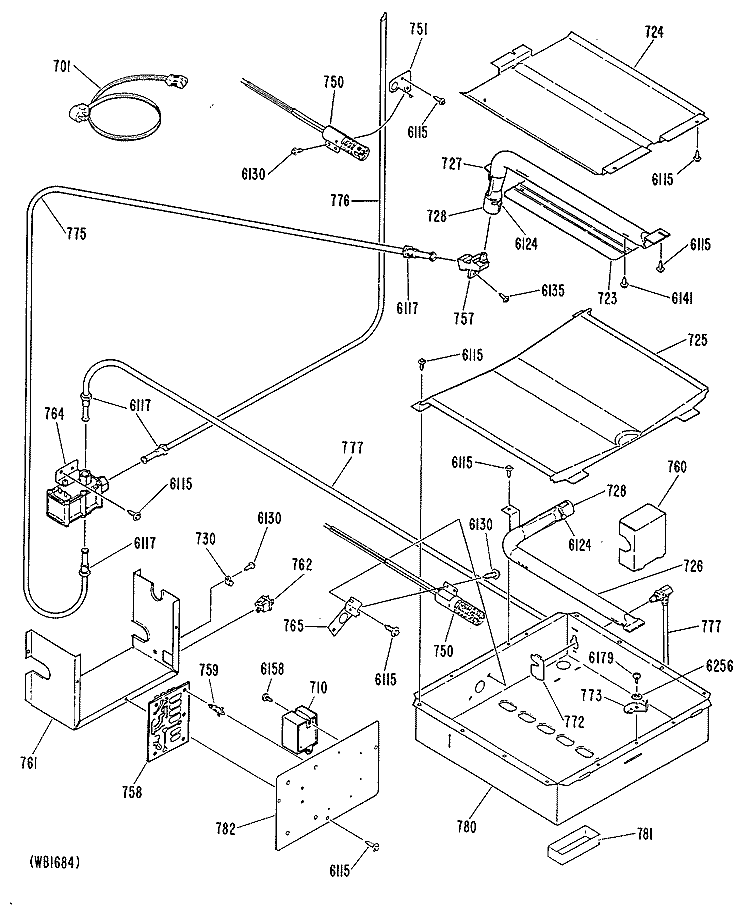 Section Diagram and Parts List for L2B335GEL0  General Electric Range