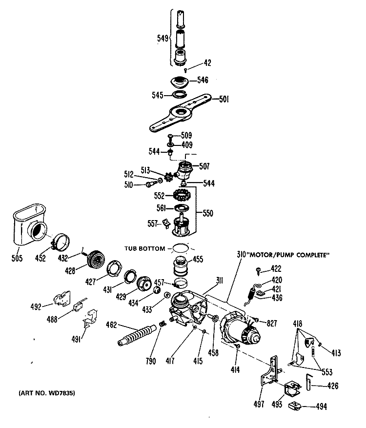 Section Diagram and Parts List for PSD2260K20  General Electric Dishwasher