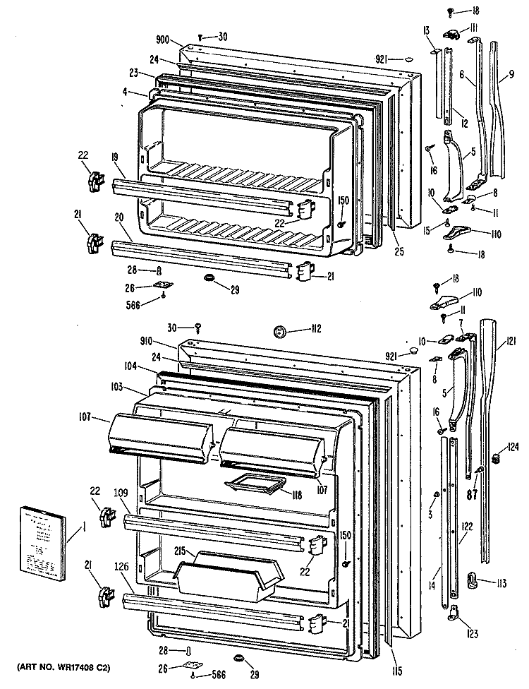 Section Diagram and Parts List for MTX18GPJRWH  General Electric Refrigerator