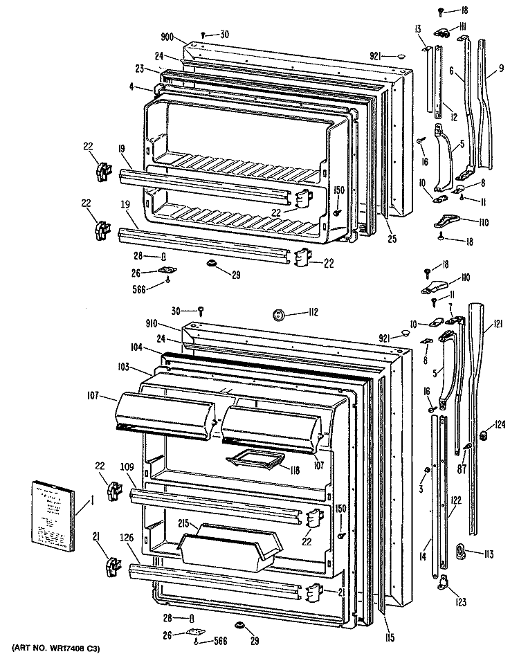 Section Diagram and Parts List for MTX18PPBRAD  General Electric Refrigerator
