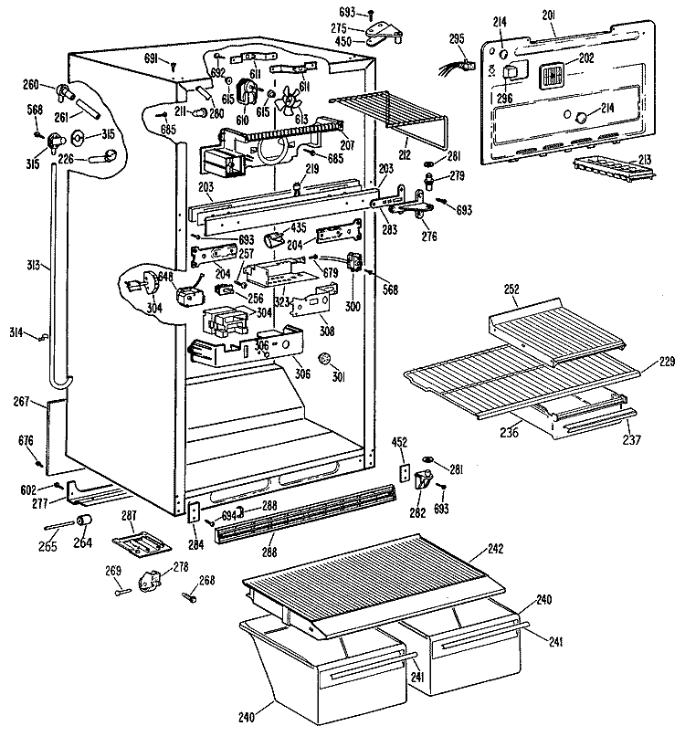 Section Diagram and Parts List for MTX18PPBRAD  General Electric Refrigerator