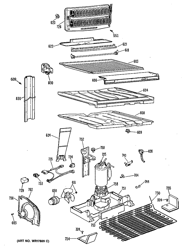 Section Diagram and Parts List for MTX18PPBRAD  General Electric Refrigerator