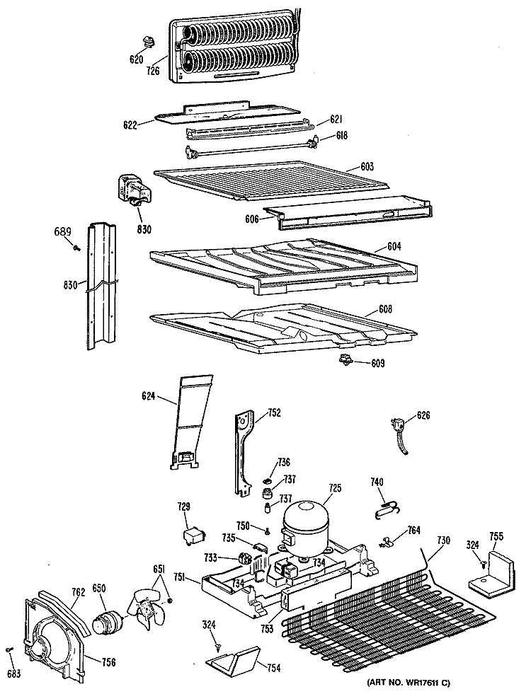 Section Diagram and Parts List for MTE18GPKRWH  General Electric Refrigerator