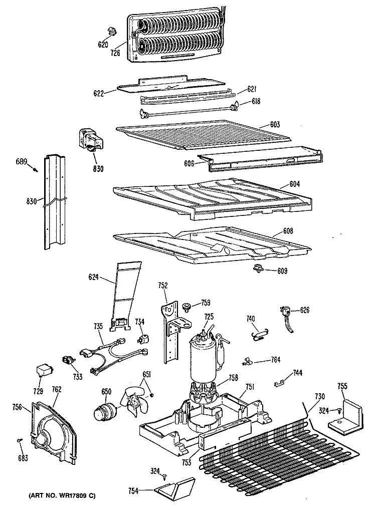 Section Diagram and Parts List for MTX19GPJRAD  General Electric Refrigerator