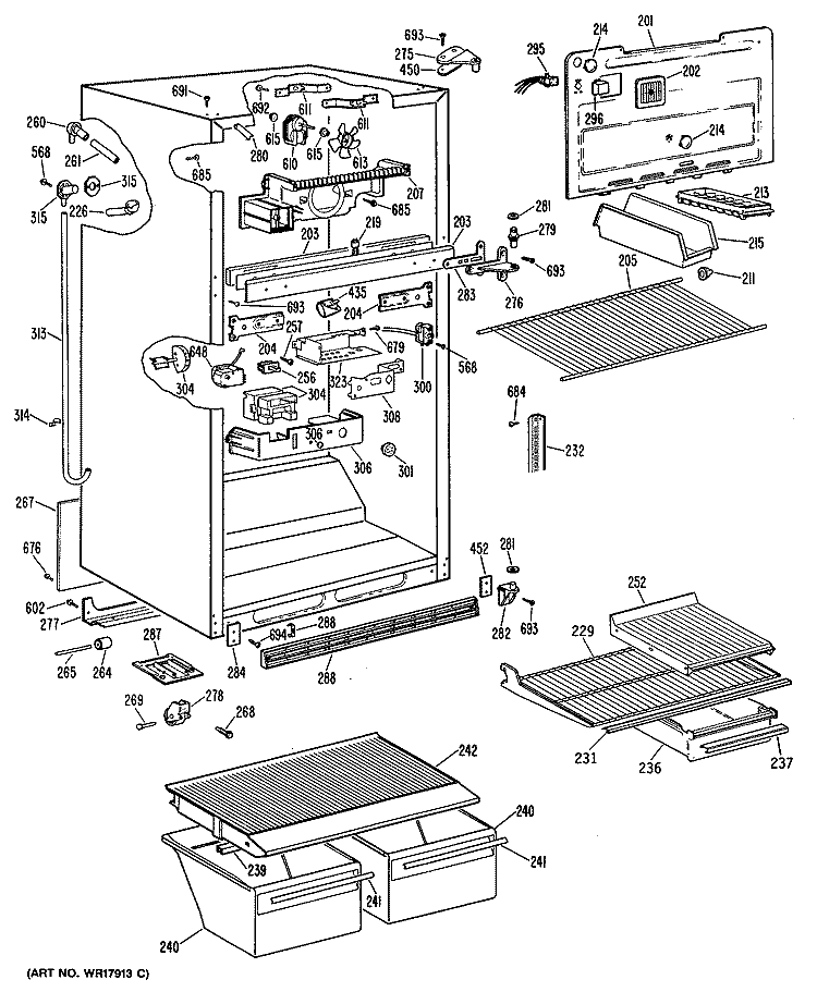 Section Diagram and Parts List for MTX21EPBRWH  General Electric Refrigerator
