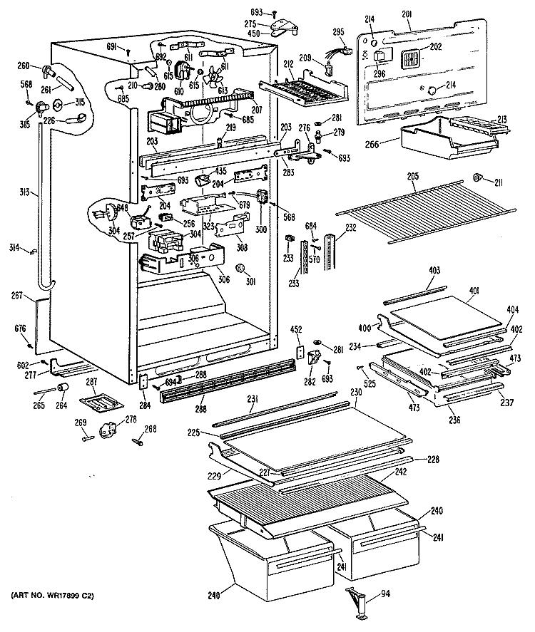 Section Diagram and Parts List for MTX19GPKRWH  General Electric Refrigerator