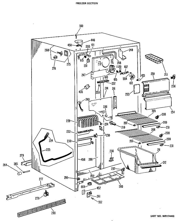 FREEZER SECTION Diagram and Parts List for MSX20GLC  General Electric Refrigerator