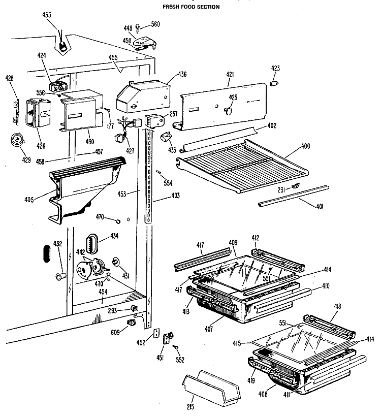 FRESH FOOD SECTION Diagram and Parts List for MSX20GLC  General Electric Refrigerator