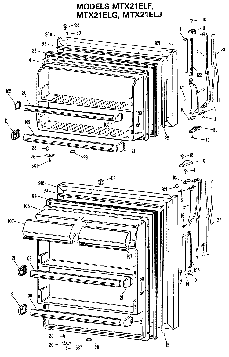 Section Diagram and Parts List for MTX21ELFRAD  General Electric Refrigerator