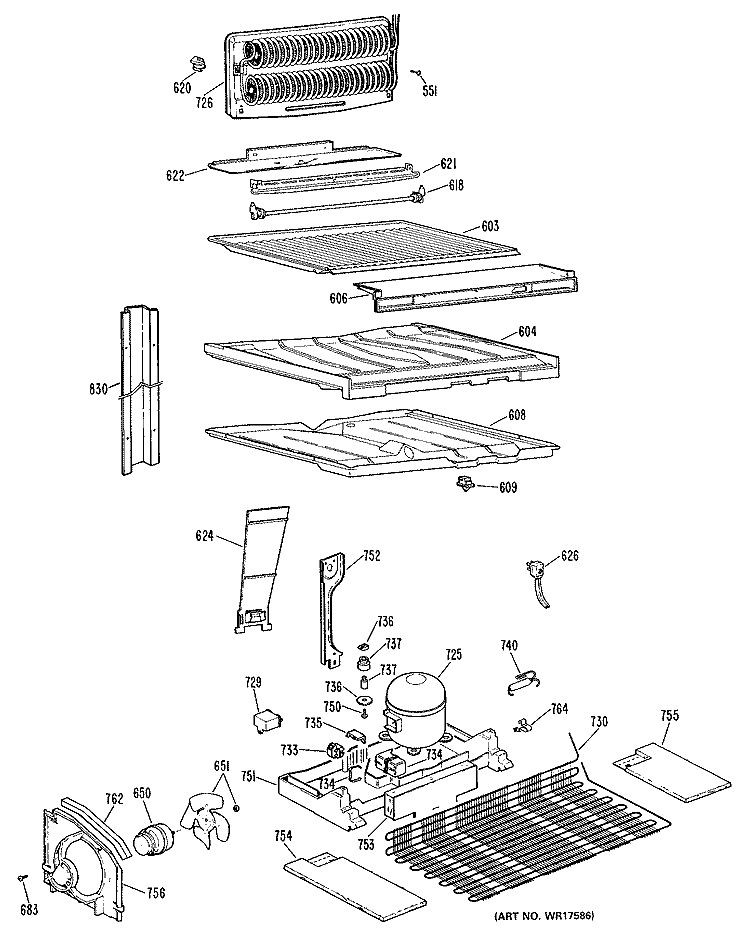 Section Diagram and Parts List for MTX18GLJRAD  General Electric Refrigerator