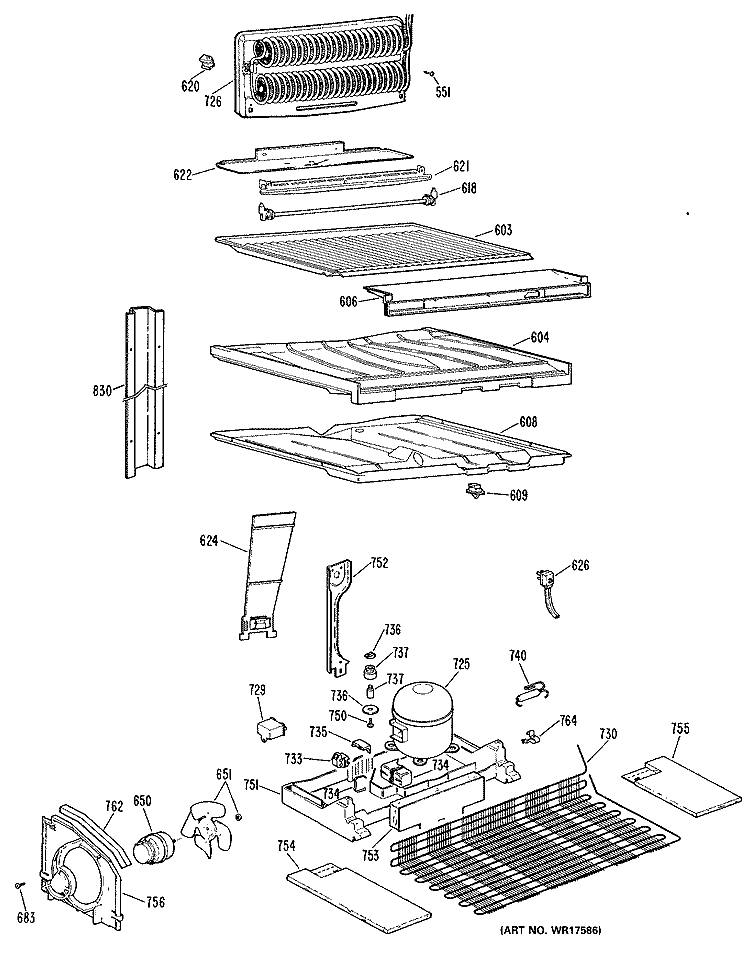 Section Diagram and Parts List for MTX19GLGRWH  General Electric Refrigerator